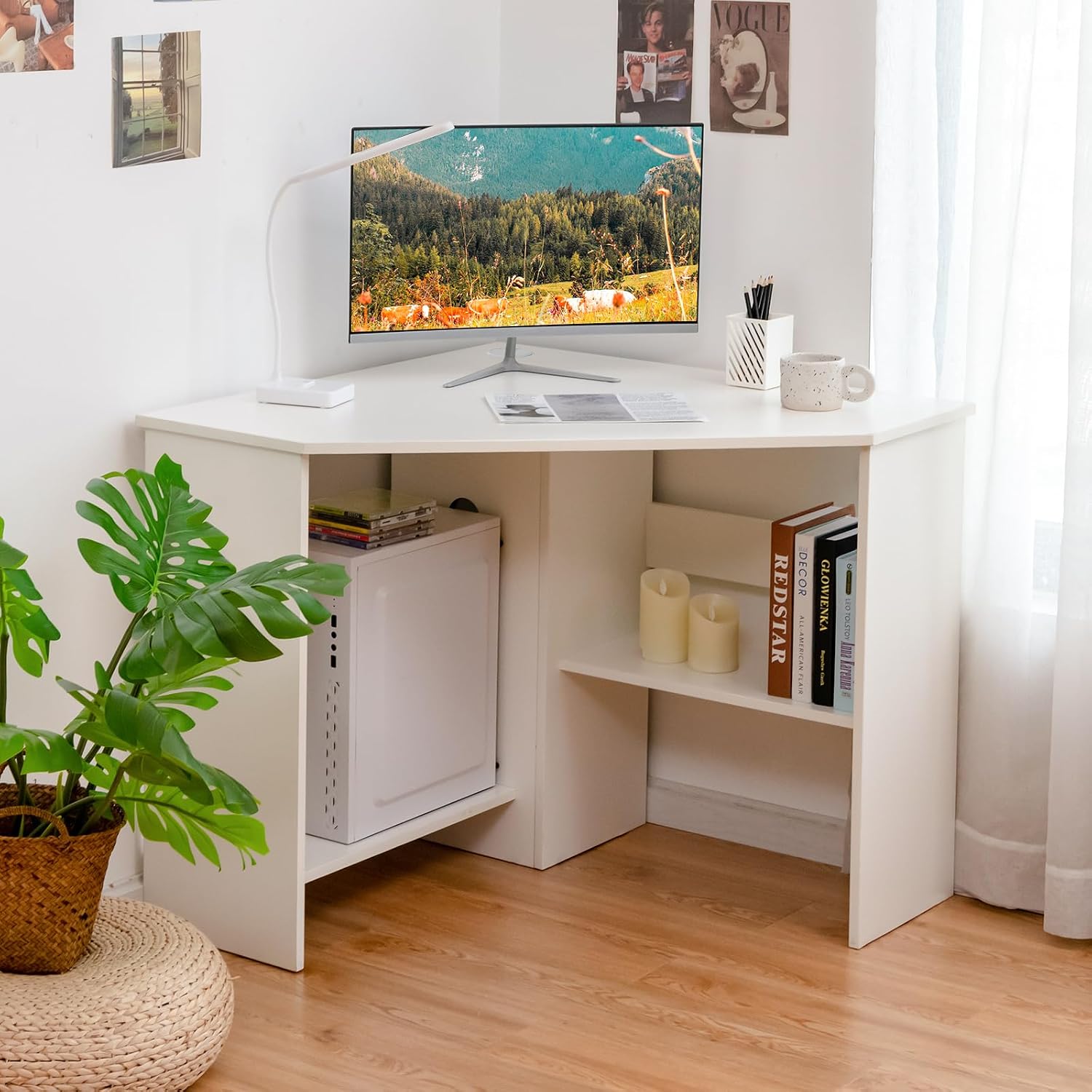 White Triangle Corner Writing Desk