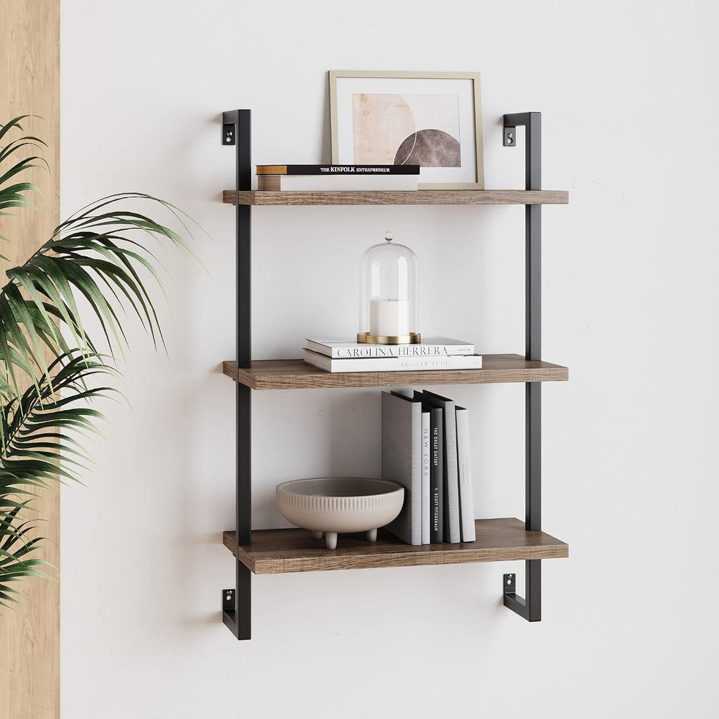Rustic Oak Pipe Wall Mounted Bookshelf