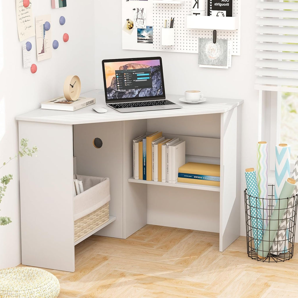 White Triangle Corner Writing Desk
