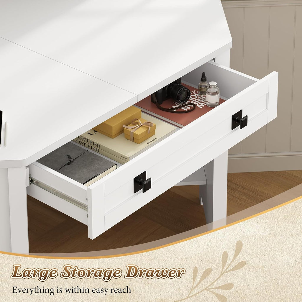 Farmhouse Corner Desk With Storage Drawers