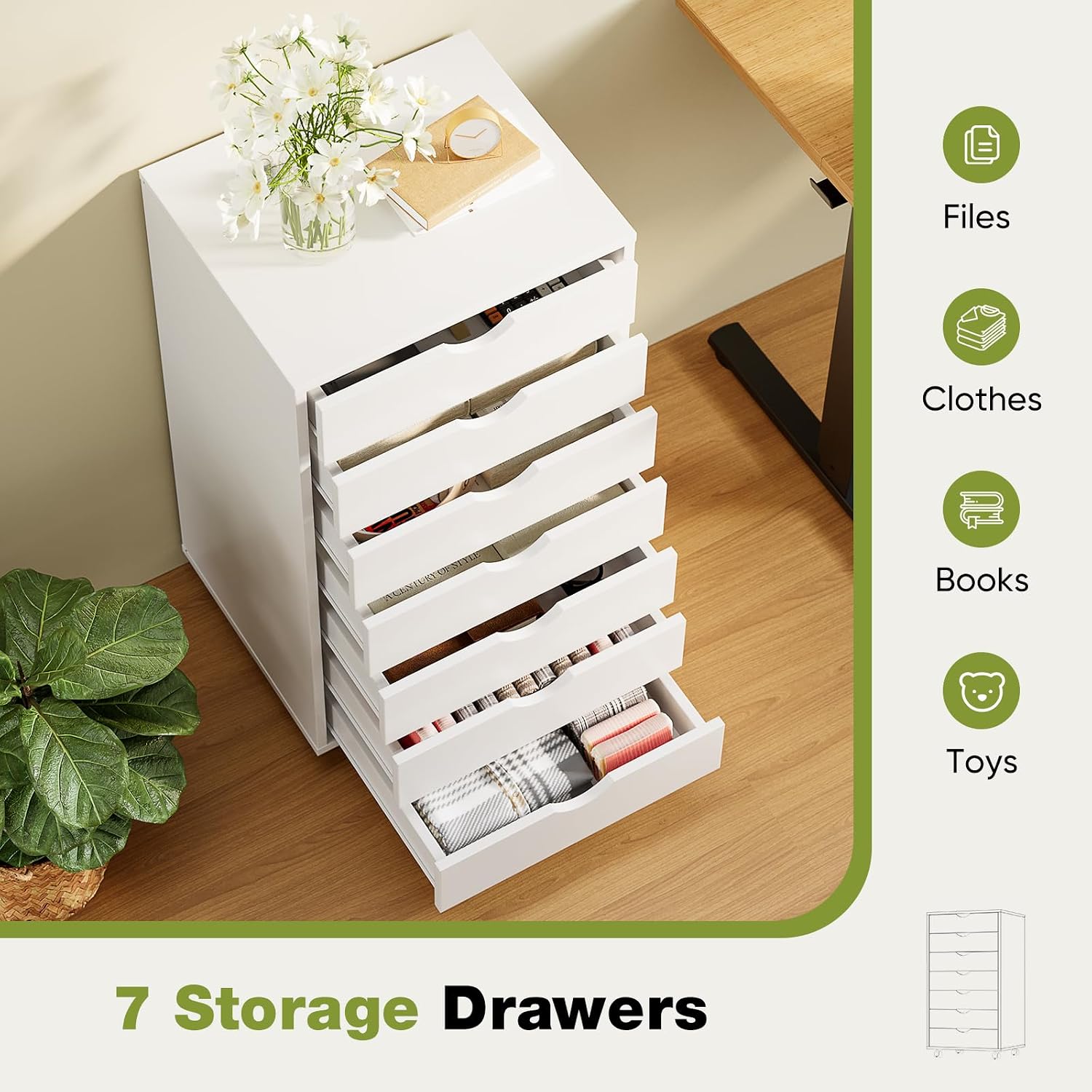 White 7‑Drawer Rolling Storage Cabinet