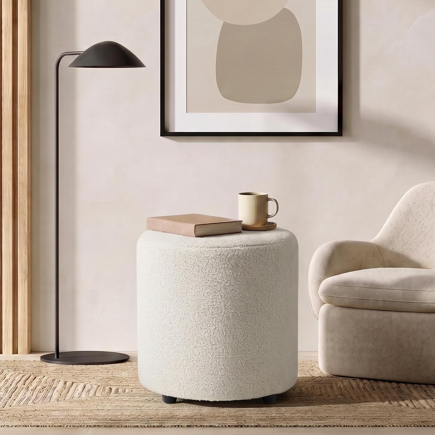 Teddy Fleece Round Makeup Vanity Stool