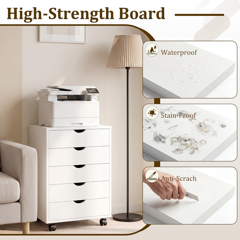 White Mobile 5‑Drawer Storage Cabinet