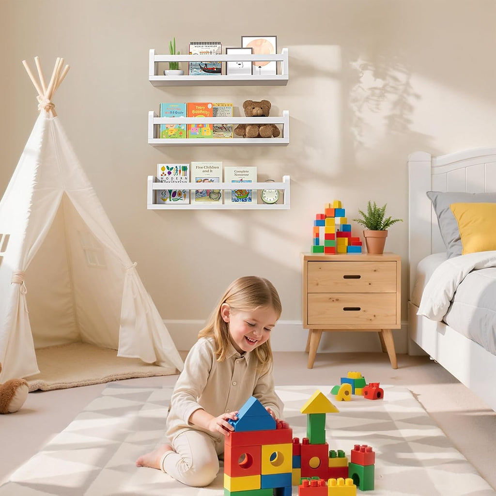 White Nursery Floating Wall Book Shelves