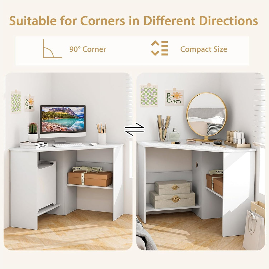 White Triangle Corner Writing Desk