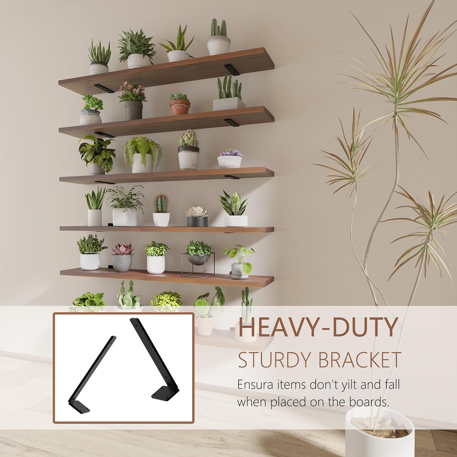 Walnut Long Wall‑Mounted Floating Bookshelf