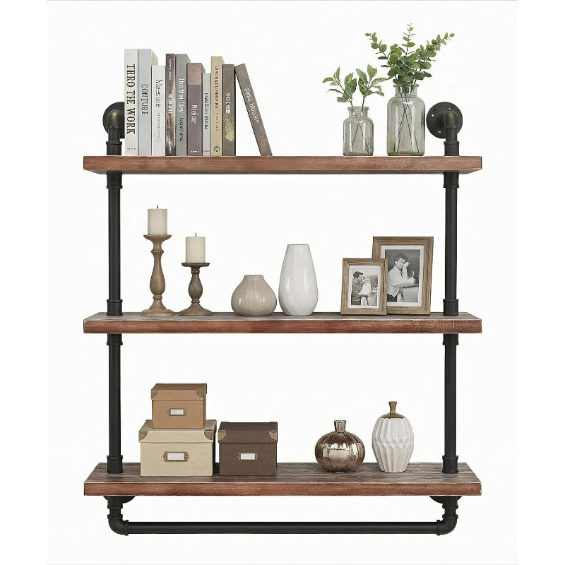 Industrial Pipe Wood Wall Mounted Shelves