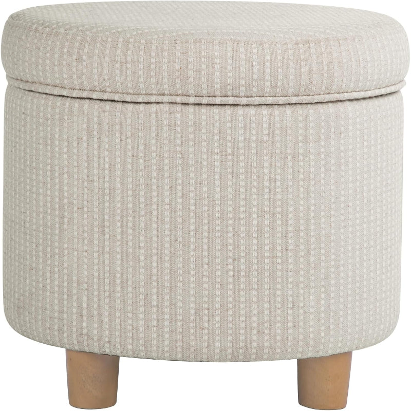 White Woven Round Storage Ottoman Bench