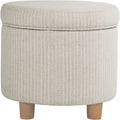 White Woven Round Storage Ottoman Bench