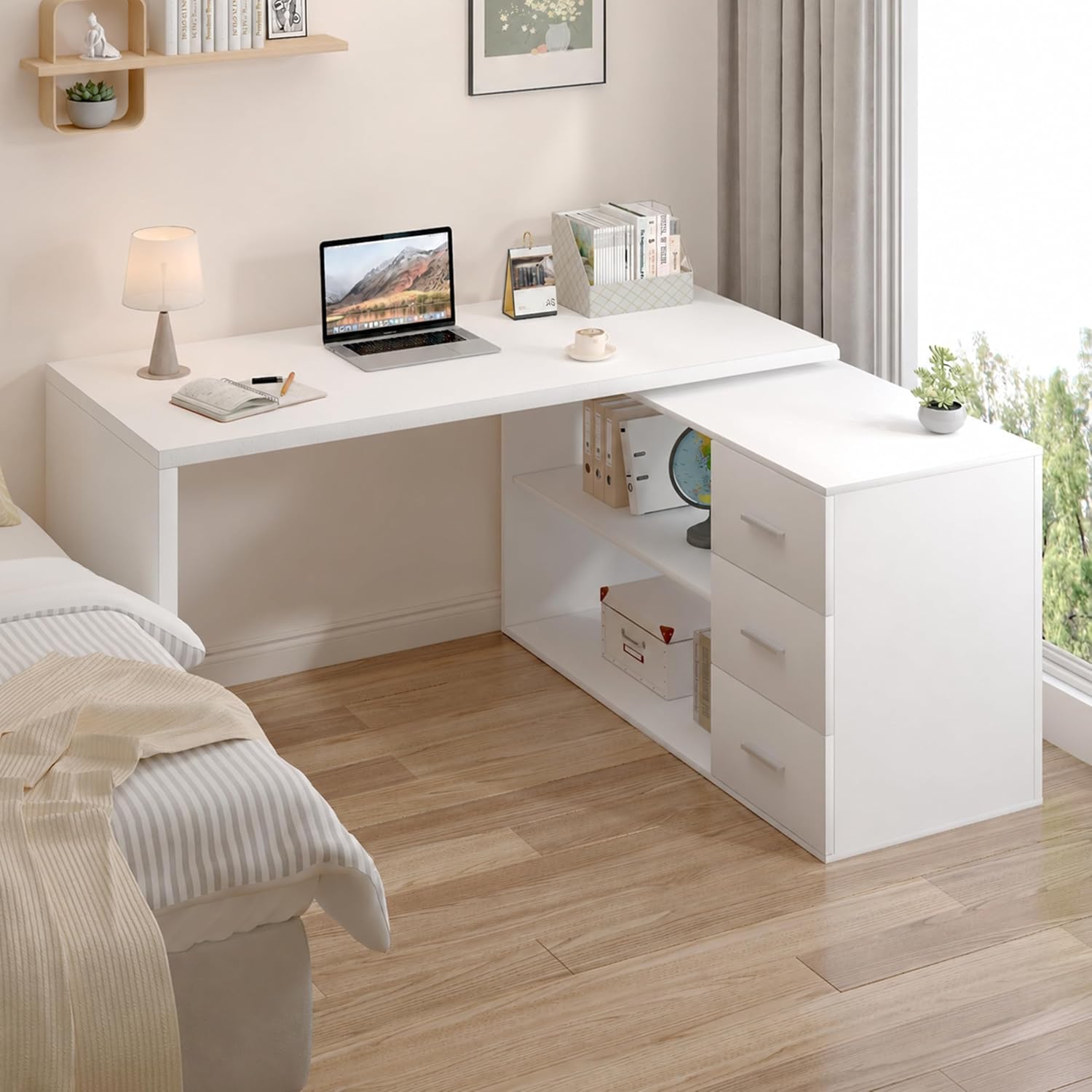 White L‑Shaped Corner Computer Desk