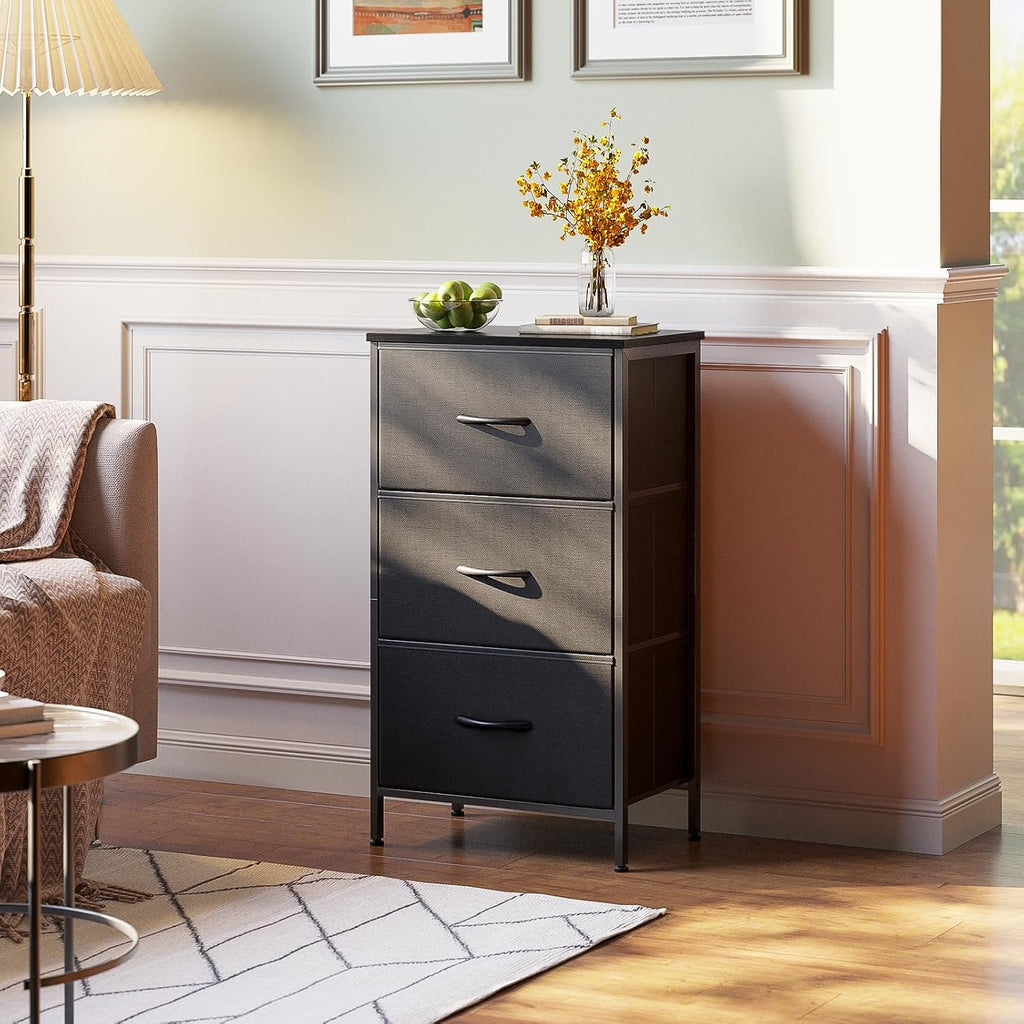 Black 3‑Drawer Bedroom Nightstand Dresser
