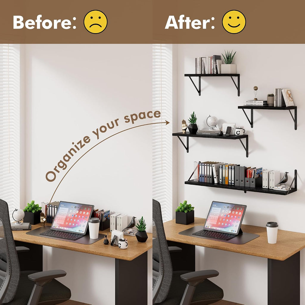 Black Wood Wall‑Mounted Floating Shelves