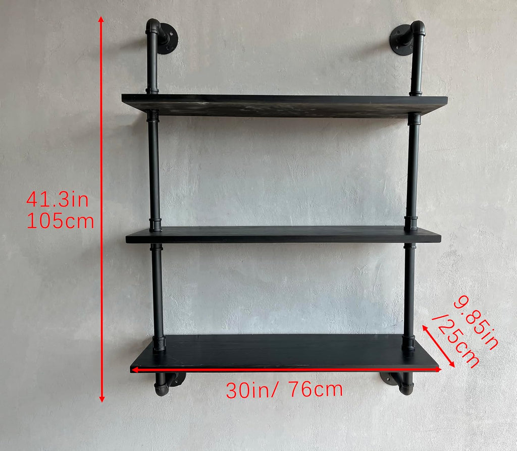 Rustic Industrial Pipe Wood Wall Shelves
