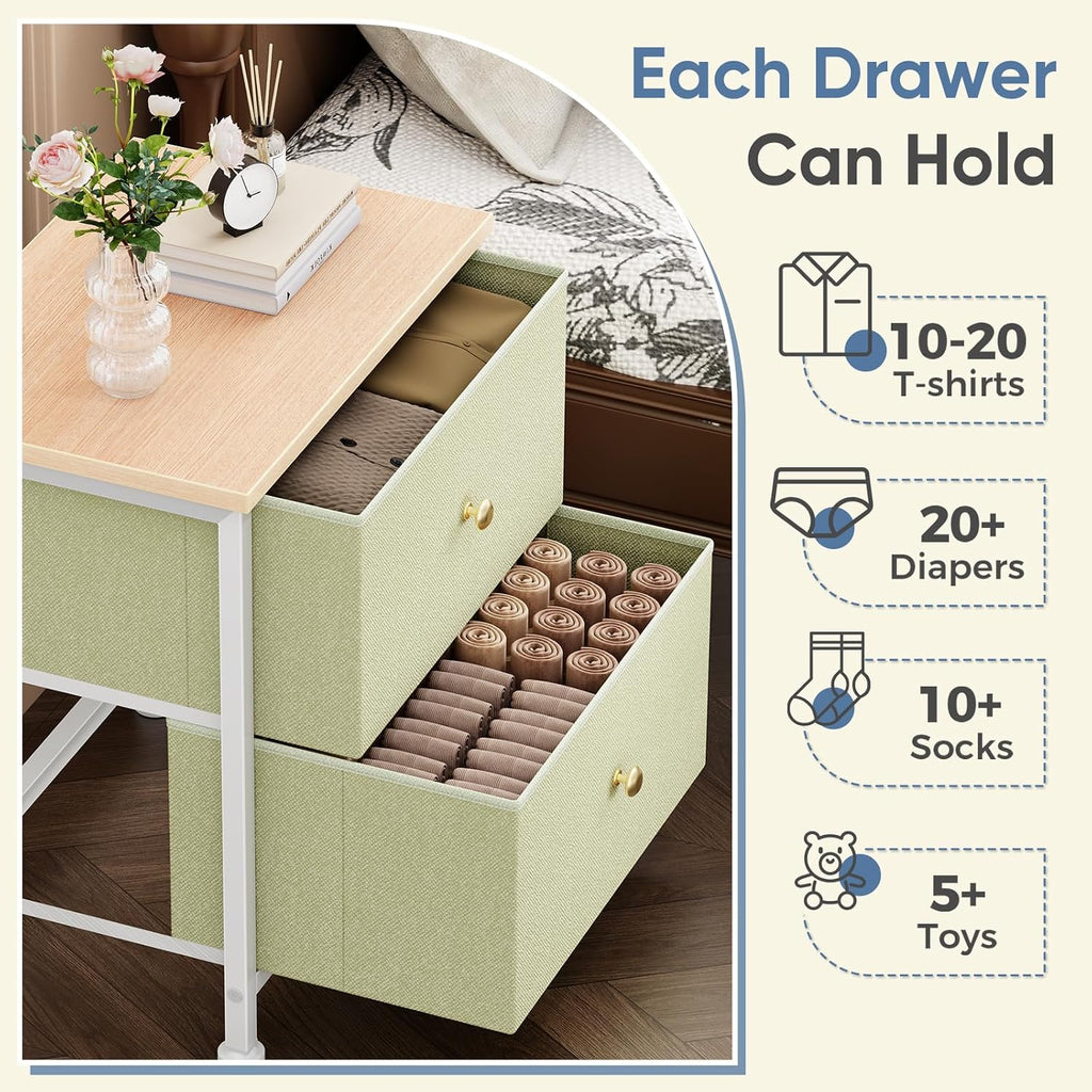 2‑Drawer Fabric Bedroom Nightstand Table