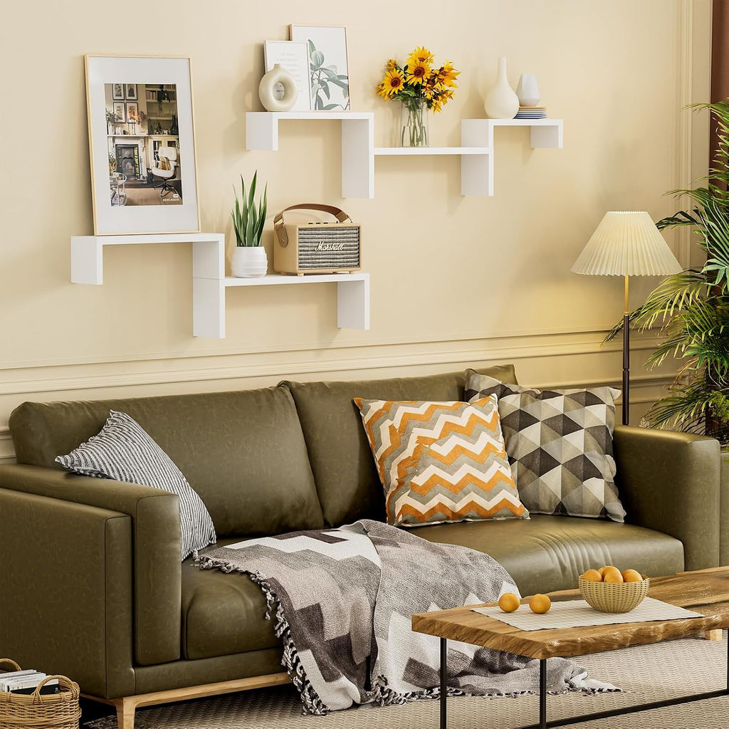White Solid Wood Floating Wall Shelves