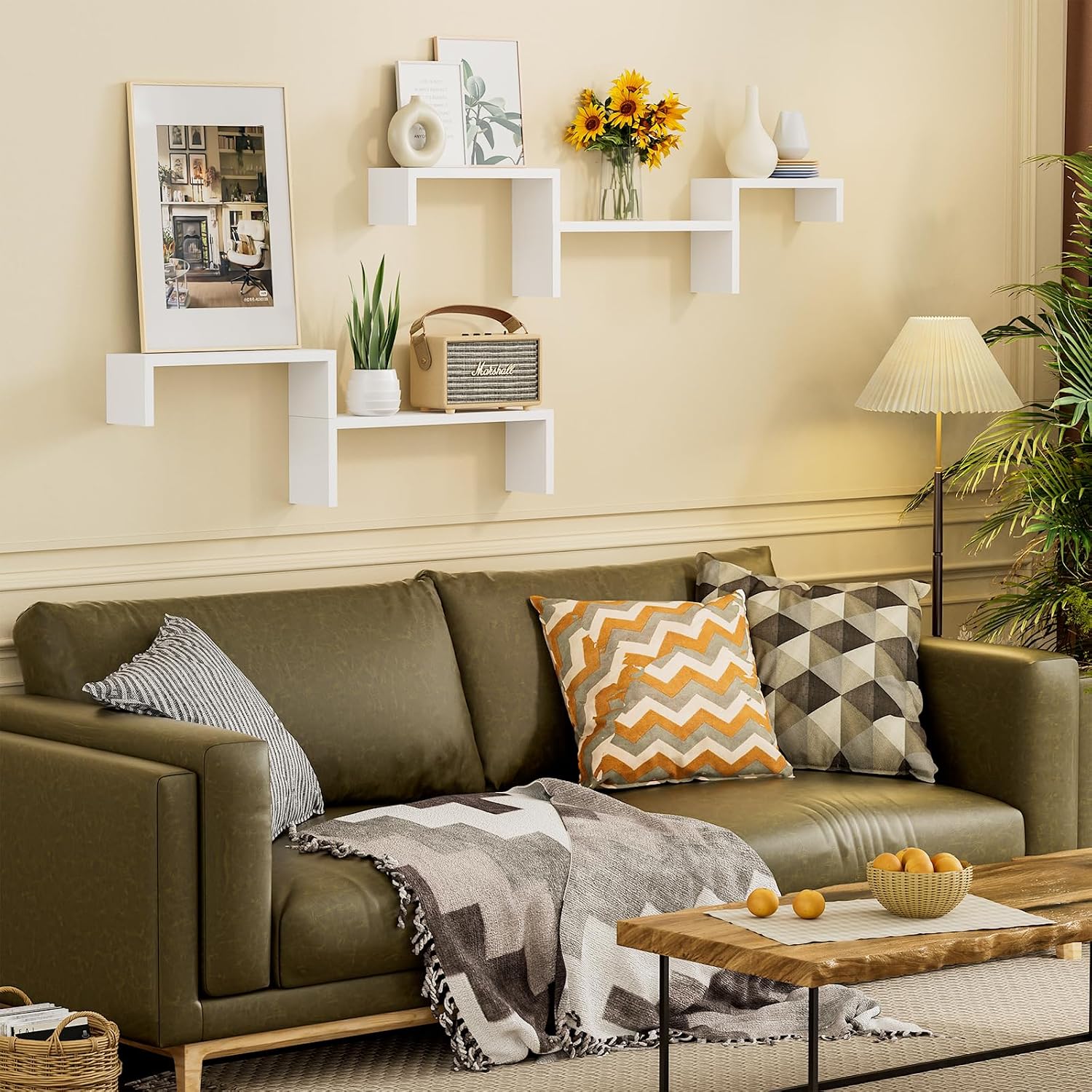White Solid Wood Floating Wall Shelves