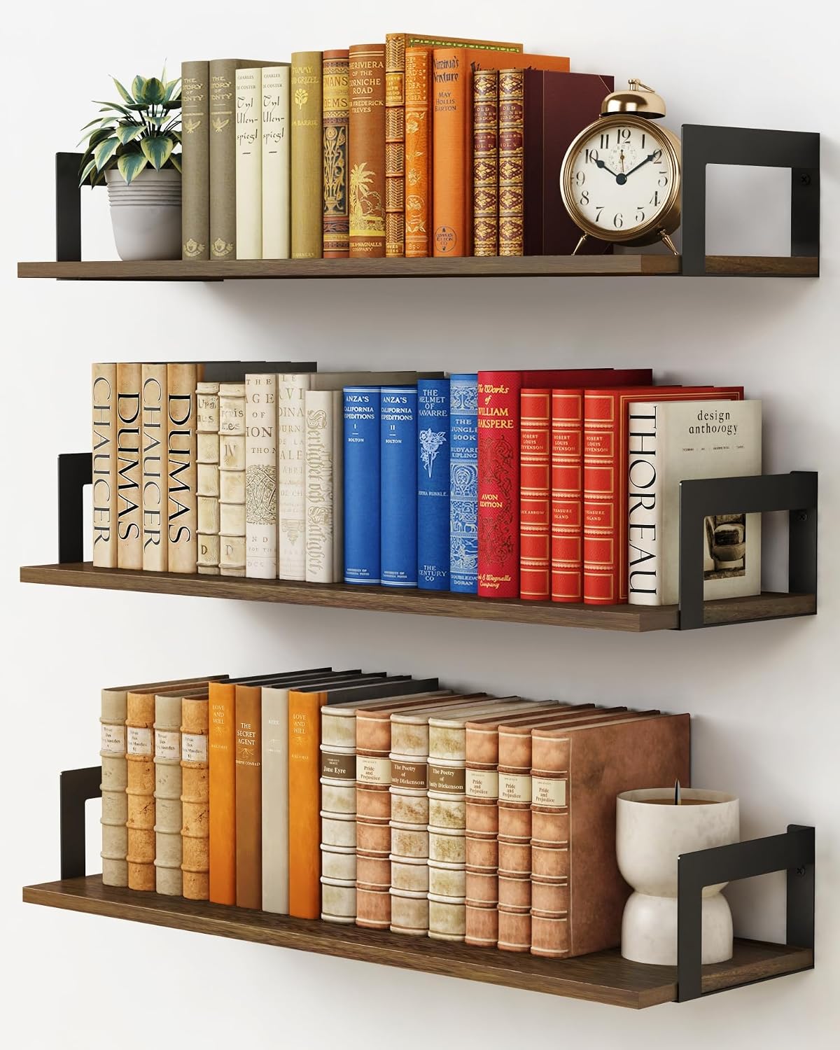 Rustic Wood Floating Wall Bookshelves