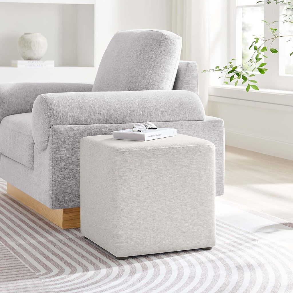 Square Woven Fabric Upholstered Ottoman Stool