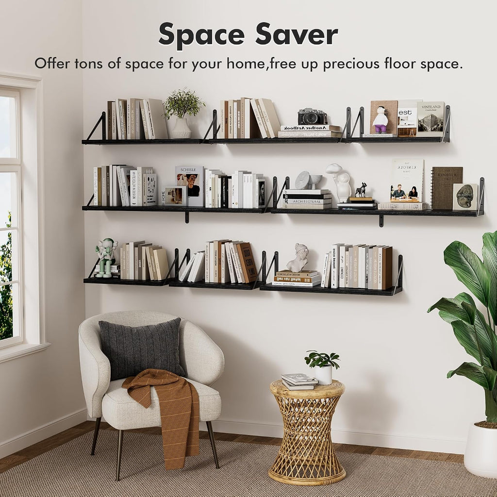 Black Wood Wall‑Mounted Floating Shelves