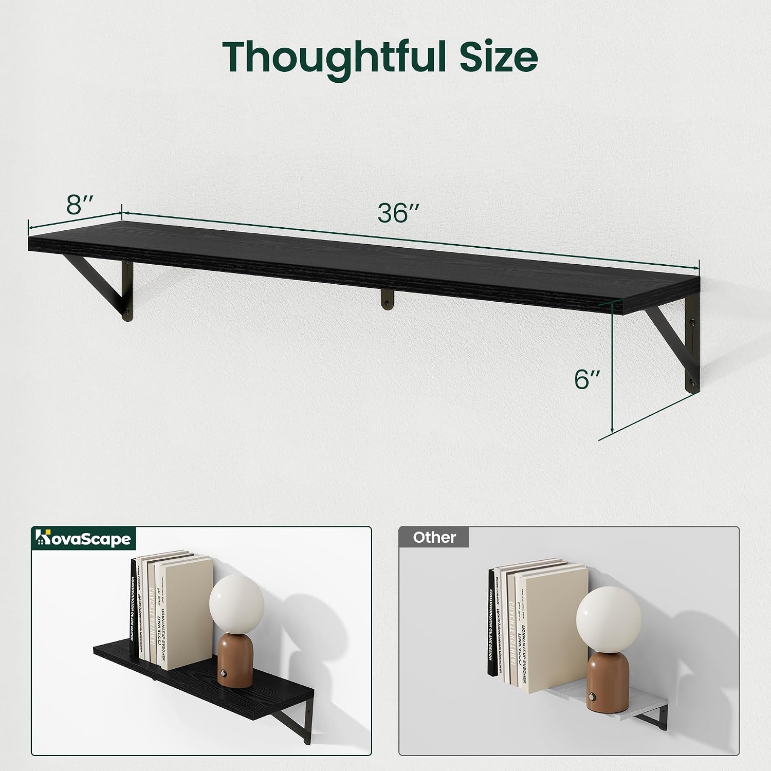Black Rustic Wood Floating Wall Shelves