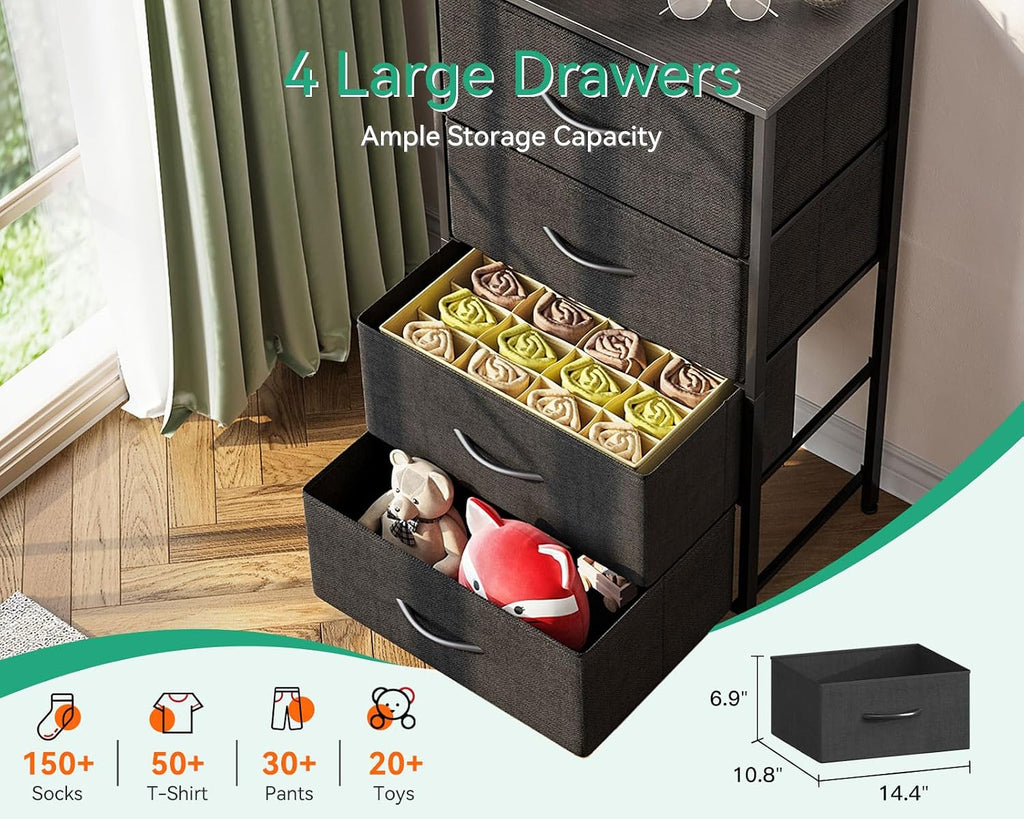 Black 4‑Drawer Bedroom Storage Dresser