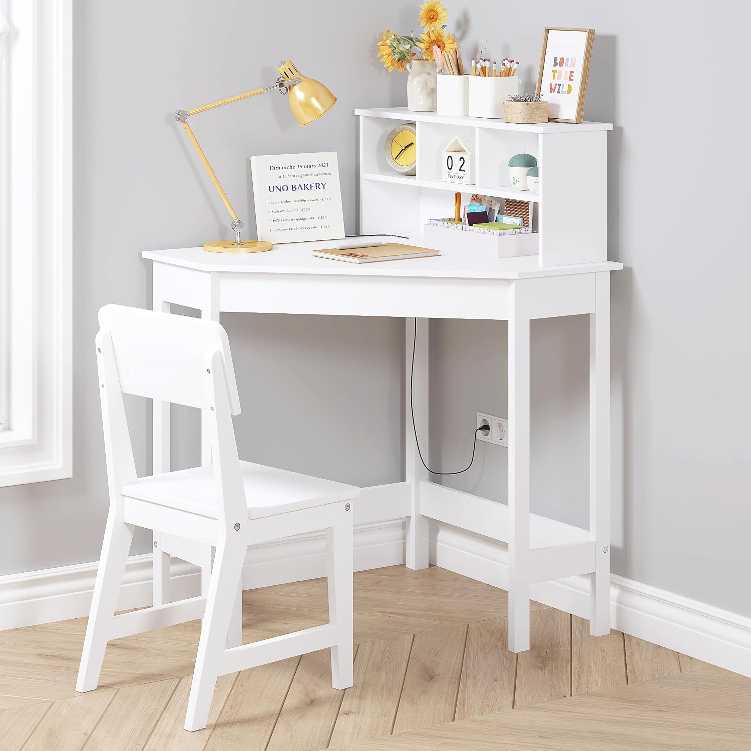 Wooden Kids Corner Desk Chair Set