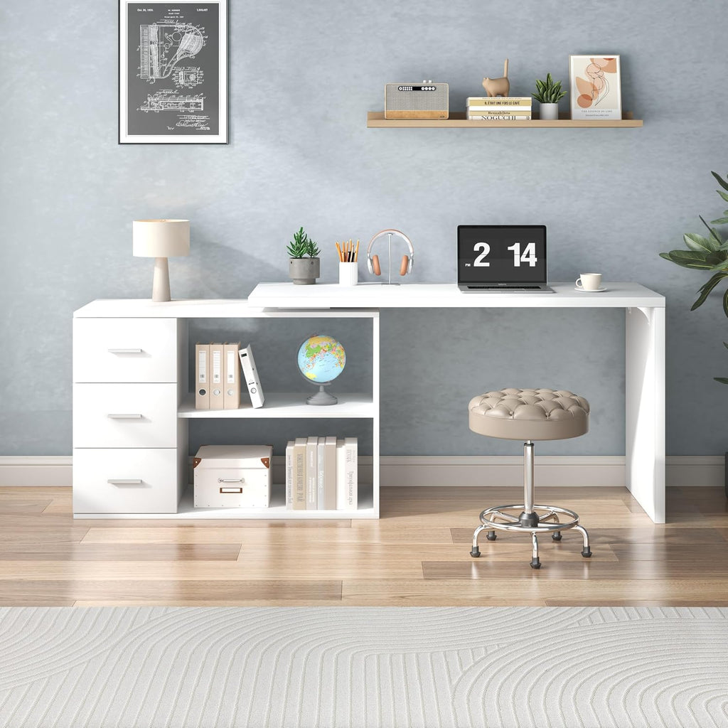 White L‑Shaped Corner Computer Desk