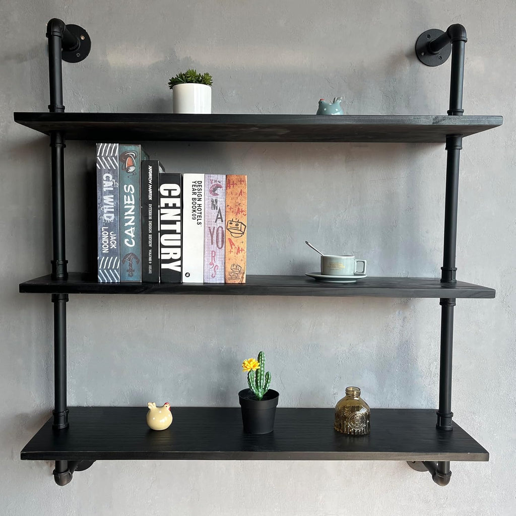 Rustic Industrial Pipe Wood Wall Shelves