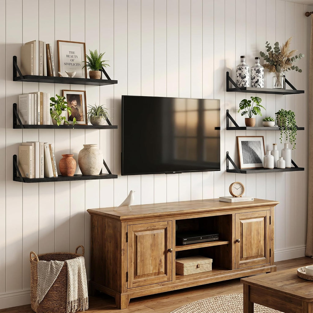 Black Rustic Wood Floating Wall Shelves