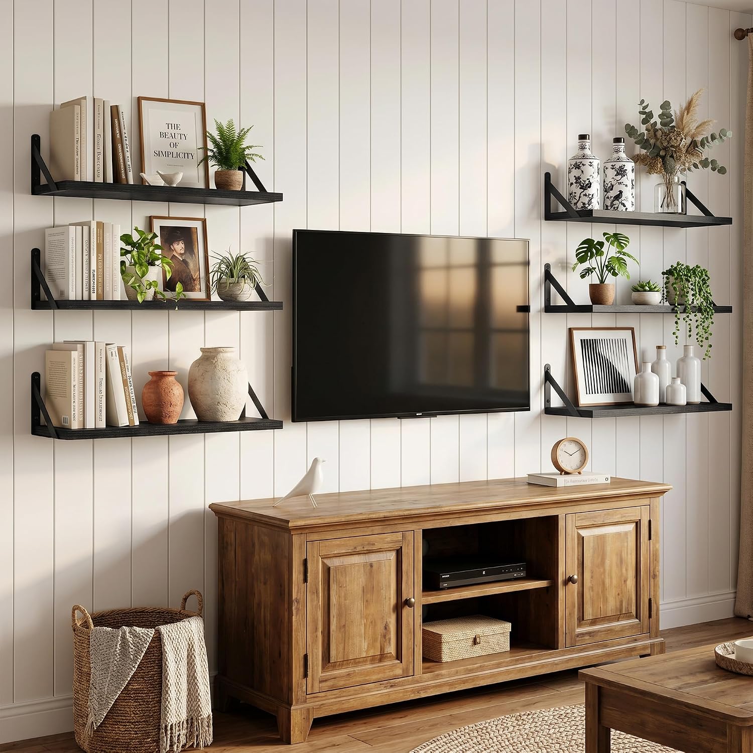 Black Rustic Wood Floating Wall Shelves