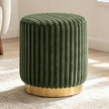 Green Faux‑Fur Round Vanity Ottoman Stool