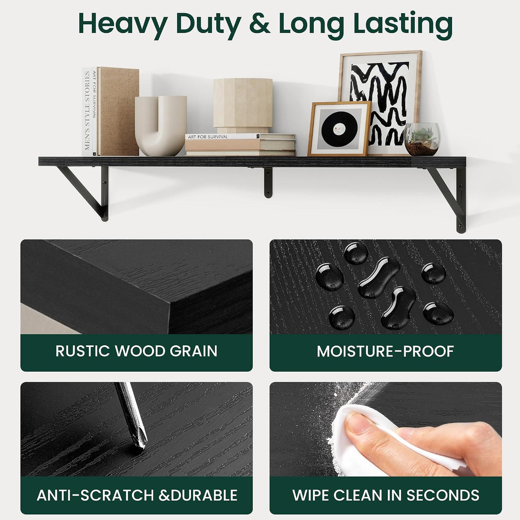 Black Rustic Wood Floating Wall Shelves