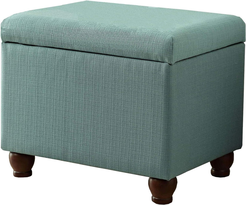 Aqua Linen Rectangular Storage Ottoman Bench