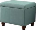 Aqua Linen Rectangular Storage Ottoman Bench