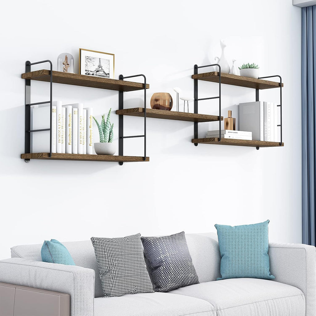 Brown Floating Wall‑Mounted Bookshelves