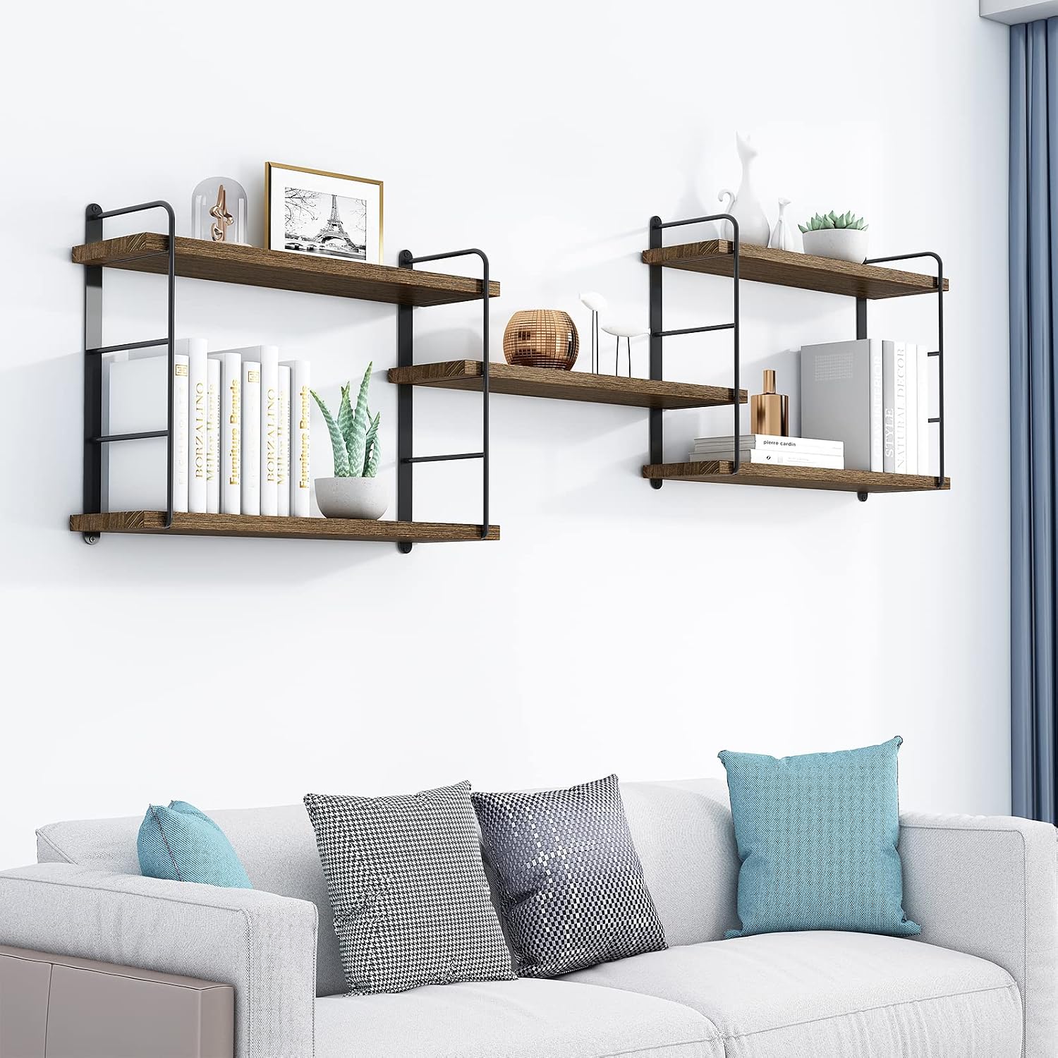 Brown Floating Wall‑Mounted Bookshelves