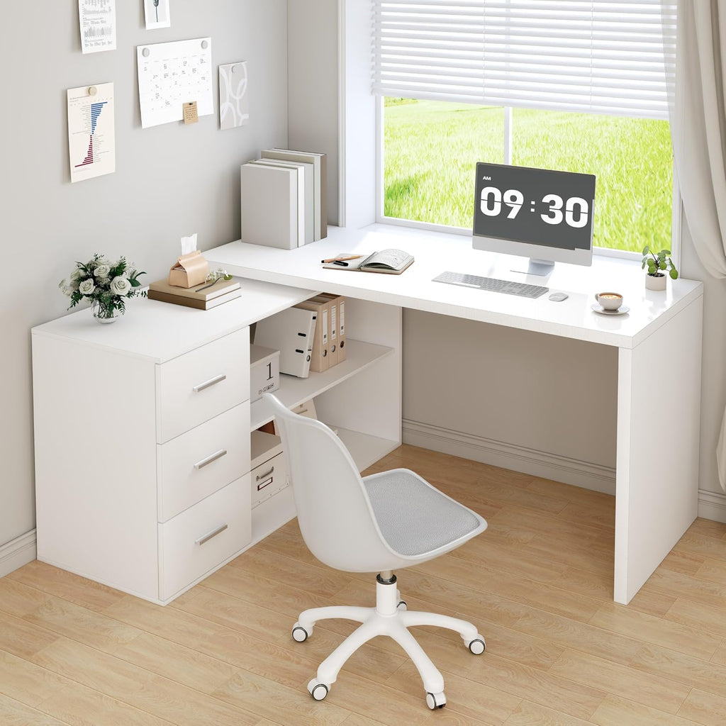 White L‑Shaped Corner Computer Desk