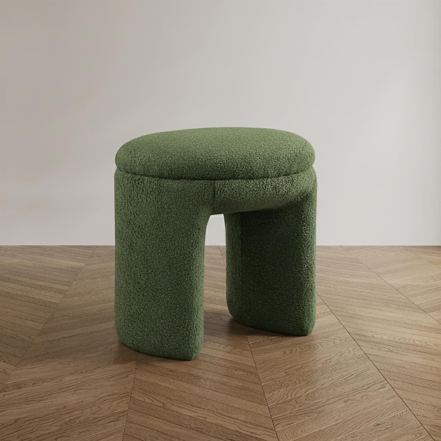 Green Wood Modern Upholstered Vanity Stool