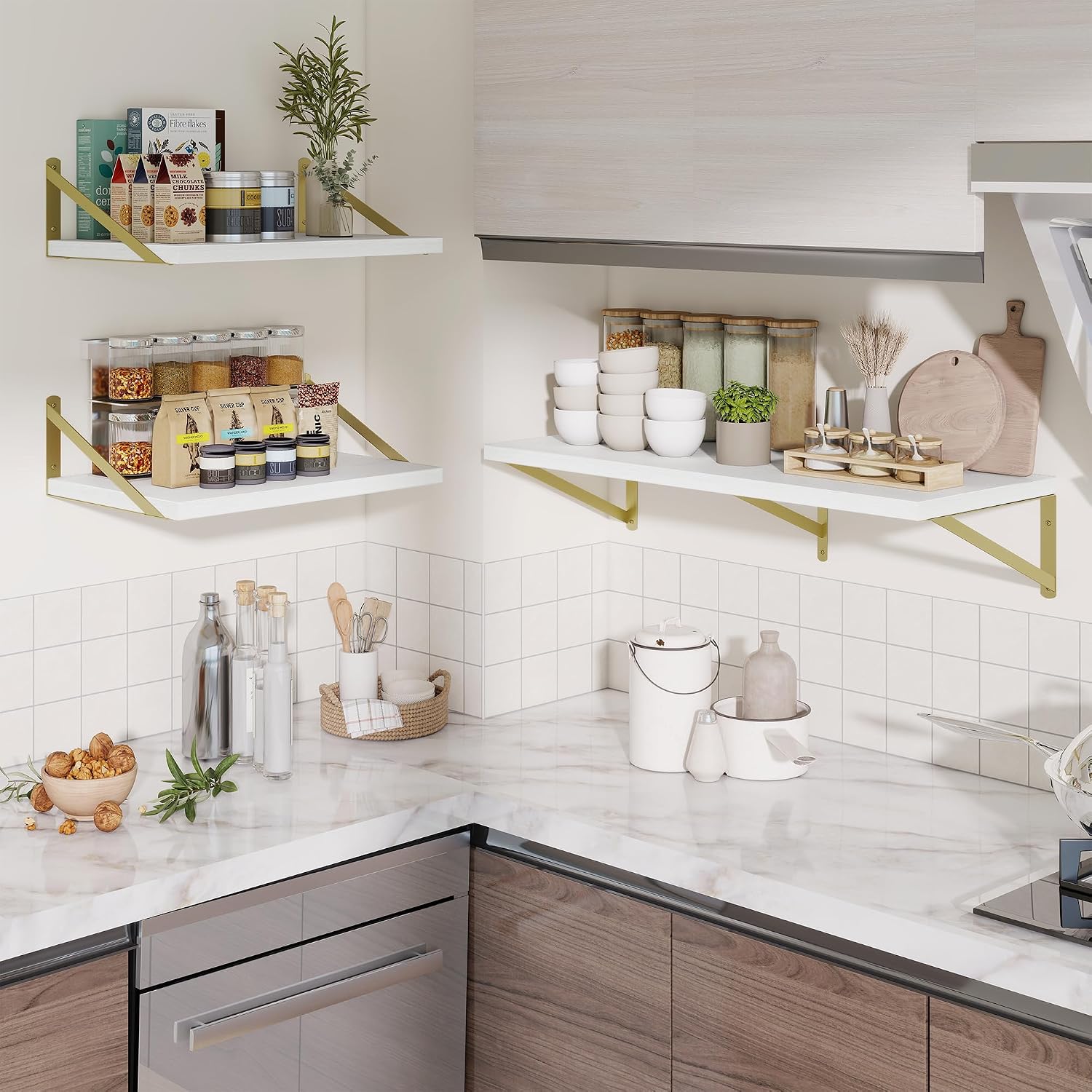 White Deep Wall‑Mounted Floating Shelves