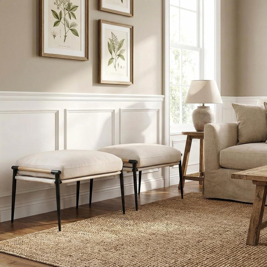 Beige Chenille Modern Upholstered Footstool