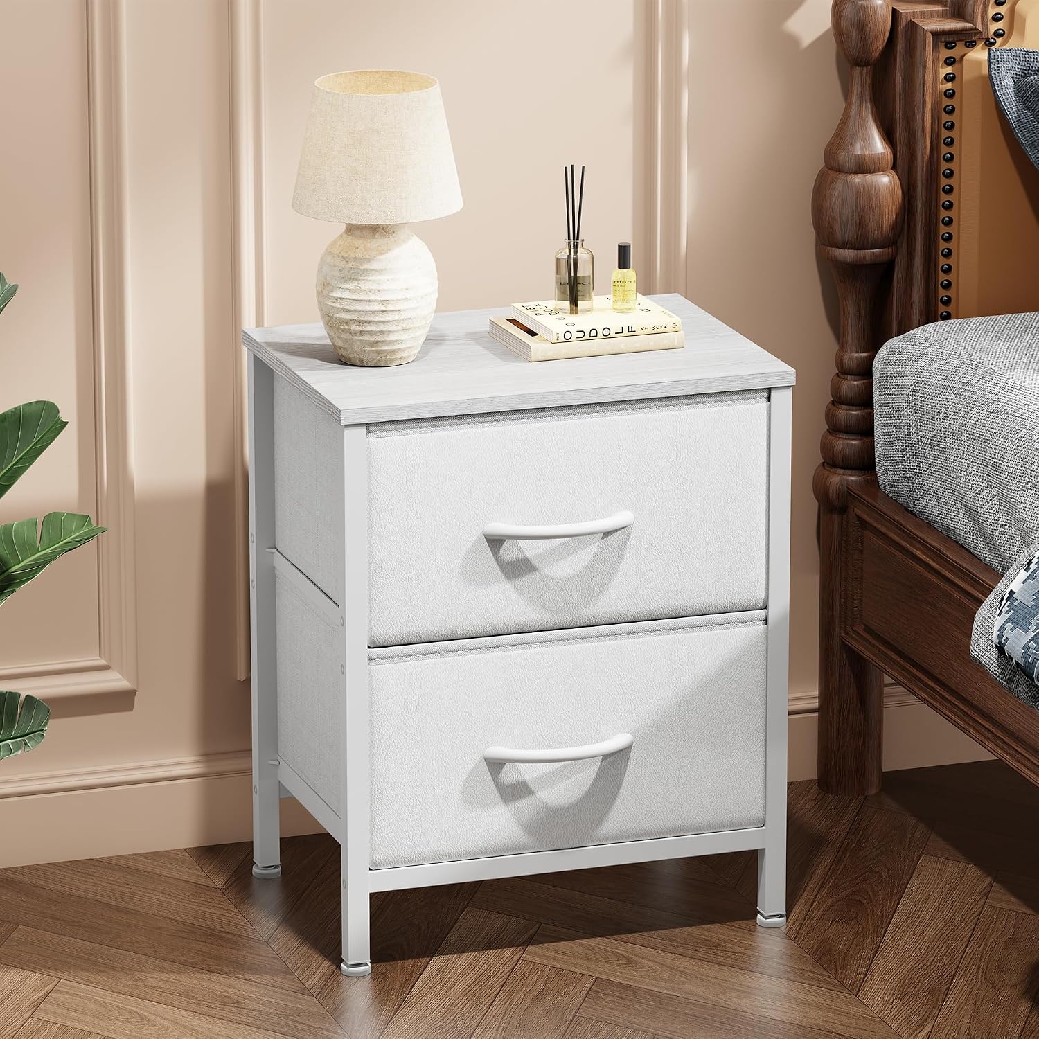 White 2‑Drawer Bedroom Nightstand Table