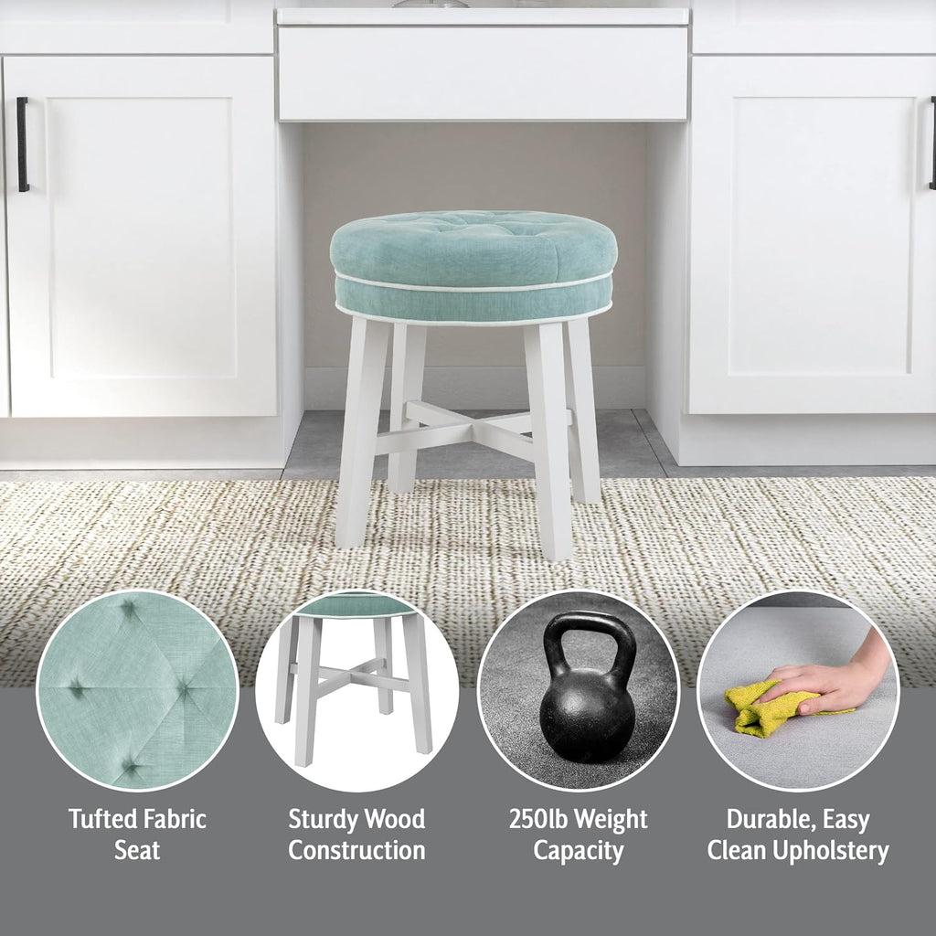 Blue Tufted Round Vanity Stool Seat