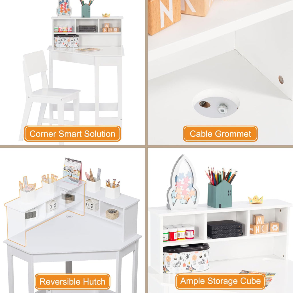Wooden Kids Corner Desk Chair Set