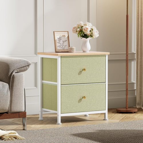 2‑Drawer Fabric Bedroom Nightstand Table
