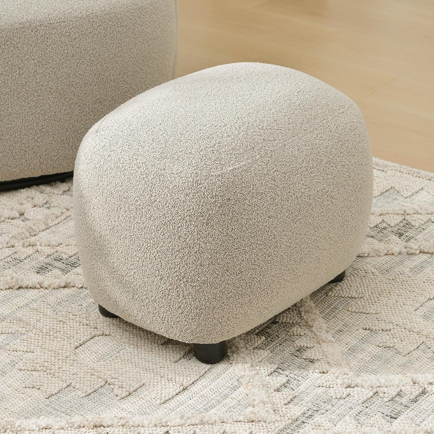 Taupe Boucle Round Upholstered Ottoman Stool