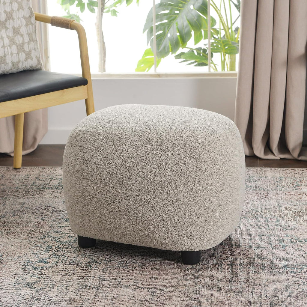 Taupe Boucle Round Upholstered Ottoman Stool