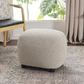 Taupe Boucle Round Upholstered Ottoman Stool