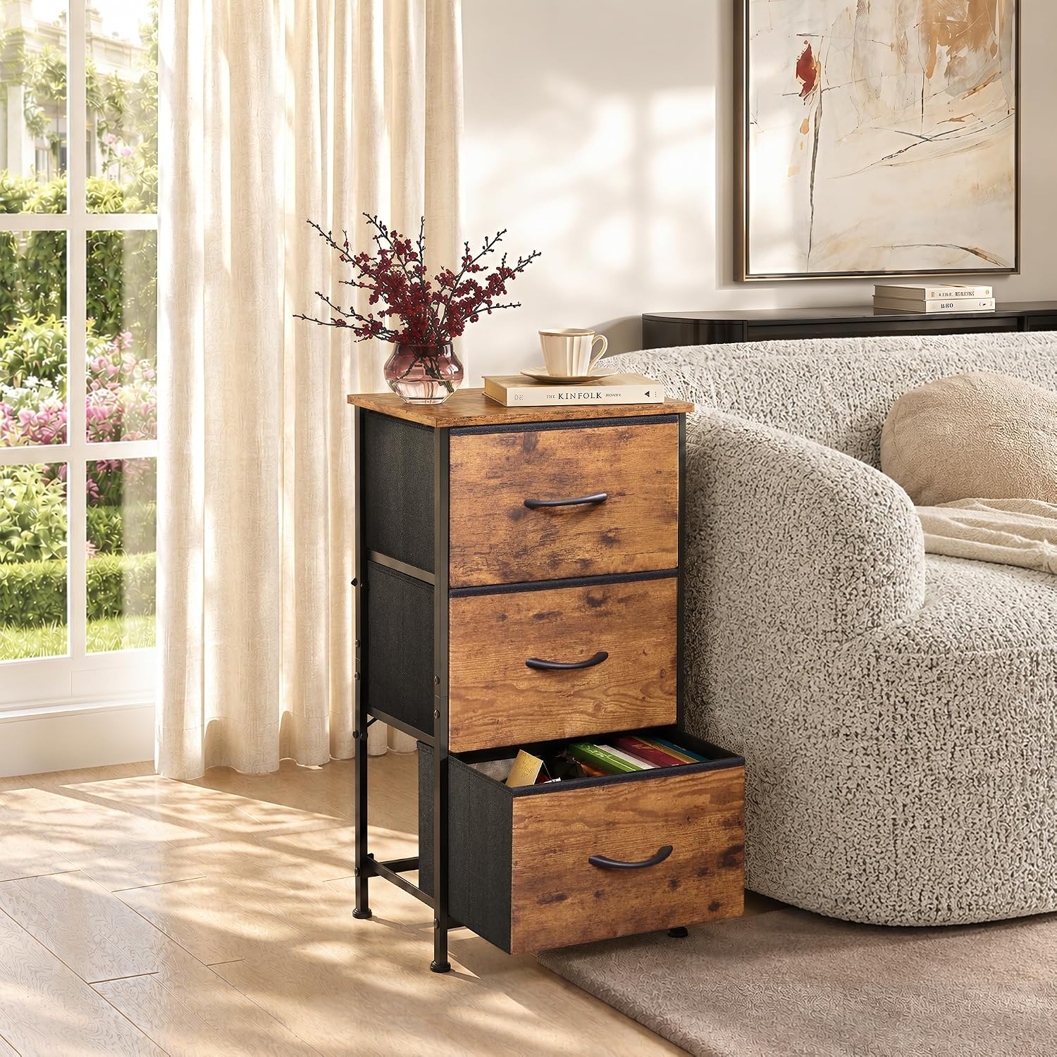 Brown 3‑Drawer Bedroom Nightstand Dresser