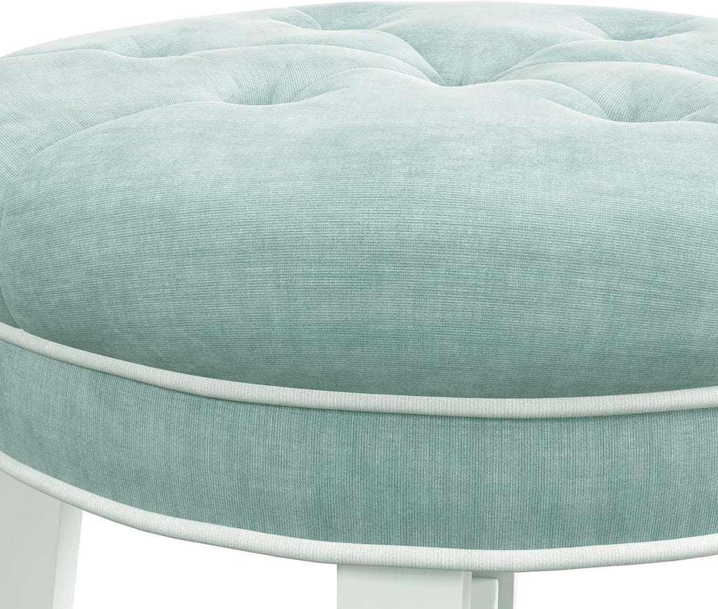 Blue Tufted Round Vanity Stool Seat