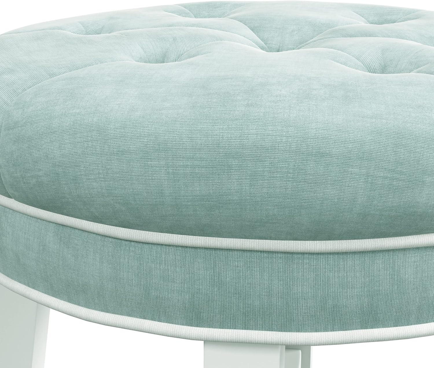 Blue Tufted Round Vanity Stool Seat